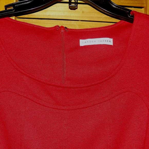 Sandra Darren SZ 10 Christmas Red Scuba Fitted Detailed Sleeveless Knit Dress - Picture 5 of 12